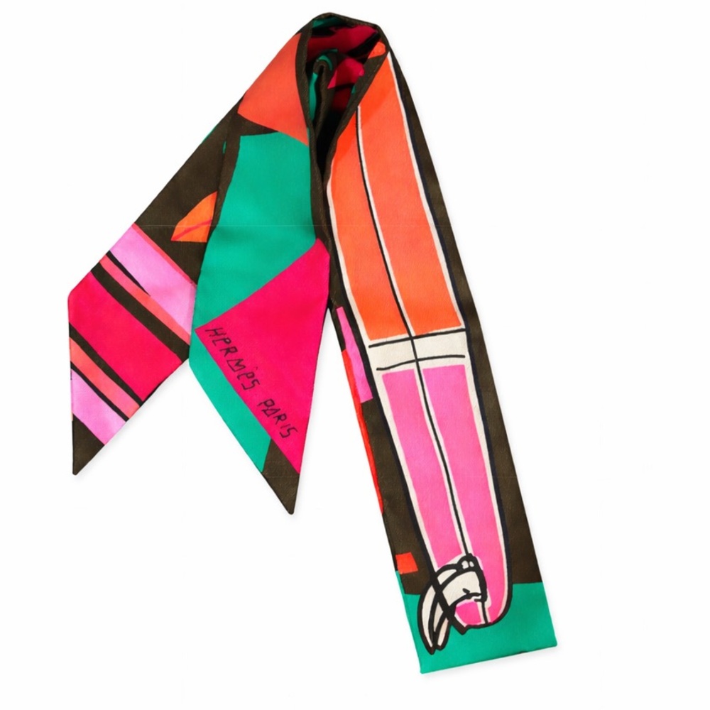 Hermes Surfer Tropical Multicolor Silk Twilly Headband Scarf